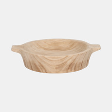 20198#16" Round Wood Bowl With Handles, Natural