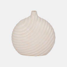 20212#8" Round Swirled Matte Vase, White