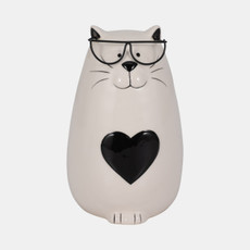 20221#6" Heart Tummy Kitty With Glasses, White/black