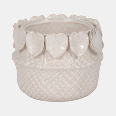 20246-01#7" Leaf Applique Woven Planter, Cream