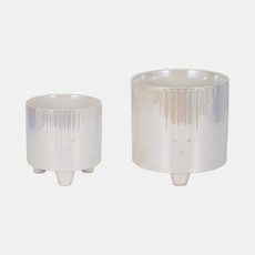 20257#S/2 6/8" Iridescent Line Footed Planters, Ivory