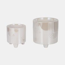 20258#S/2 6/8" Iridescent Bravais Footed Planters, Ivory
