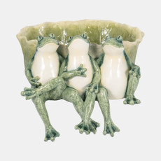 20281#12" Three Sitting Frogs Planter, Green