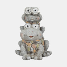20292#14" Frogs Piggy Back Ride Solar Eyes, Grey