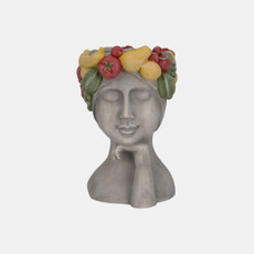 20300-05#18" Lady With Fruit Planter, Grey/multi