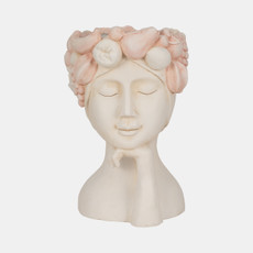 20300-06#18" Lady With Flower Crown Planter, White/pink
