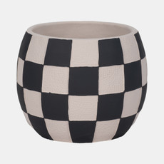 20313-02#8" Checkerboard Rounded Planter, Black/white