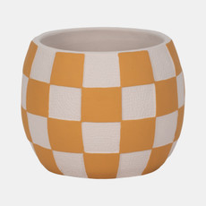 20313-06#8" Checkerboard Rounded Planter, Mustard