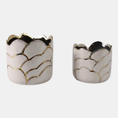 20318#S/2 6/7" Clouds Planter, Ivory/gold