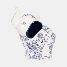 20320-02#8" Trunk Up Chinoiserie Elephant, Blue/white