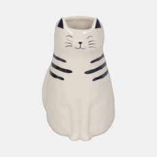20322-01#7" Sitting Pretty Kitty With Vase Opening, White/b