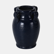 20337-01#7" Terracotta Vase With Handles, Navy Blue