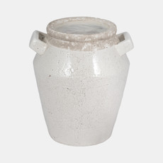 20339-01#11" Squared Handle Crackle Vase, White