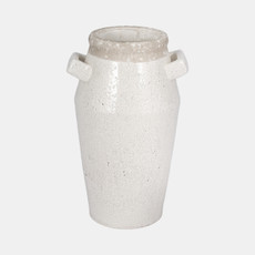 20339-02#14" Squared Handle Crackle Vase, White/