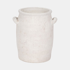 20342-01#8" Traditional Handle Vase Rough Finish, White