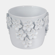 20362-03#8" Floral Applique Planter, White