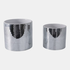 20363#S/2 6/7" Disco Planter, Silver