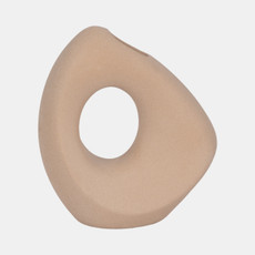 20424-01#8" Lopsided Open Cut Out Vase Sand Texture, Tan