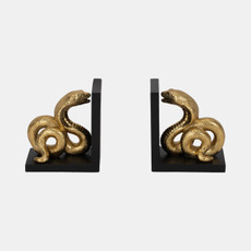 20435#S/2 6" Snake Bookends, Gold/black