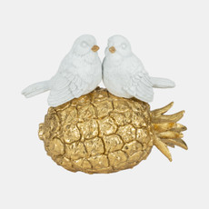 20436#8" Kissing Birds On Pineapple, White/gold