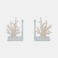 20441#S/2 7" Coral On Glass Bookends, White