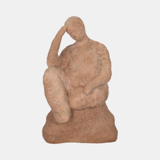 20456-01#8" Thinking Man On Rock, Terracotta