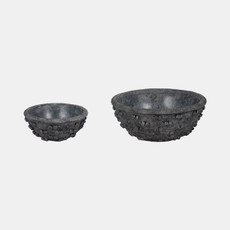 20487-02#S/2 8/12" Textured Knobby Knot Bowls, Black