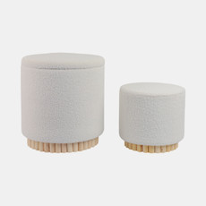 18686-01#Fluted S/2 13/19" Boucle Ottoman, White