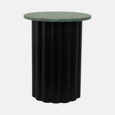 20579-02#20" Large Ribbed Accent Table Marble Top, Blk/grn