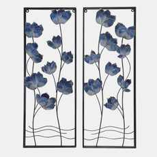 20592#S/2 32" Blooming Flowers Metal Wall Panels, Blue/b