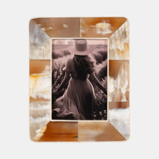 20633-02#5x7 Curved Edge Horn Photo Frame, Tan Multi