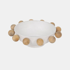 20608-01#13" Bowl With Large Wooden Knobs, White