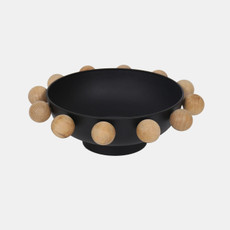 20608-02#13" Bowl With Large Wooden Knobs, Black