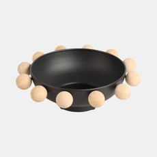 20608-02#13" Bowl With Large Wooden Knobs, Black