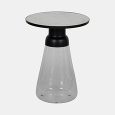 20676-01#21" Glass Accent Table Marble Top, White/clear