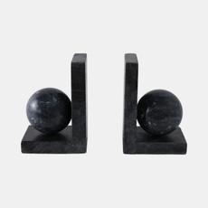 20706-01#S/2 6" Marble Bookend With 3" Orb, Black