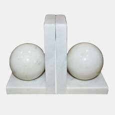 20706-02#S/2 6" Marble Bookend With 3" Orb, White