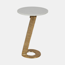 20726#23"grooved Base Accent Table Marbletop,white/go Kd