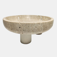 20760#10" Travertine Footed Bowl, Tan