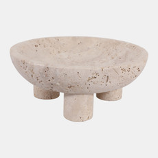20760#10" Travertine Footed Bowl, Tan