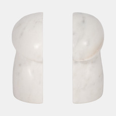 20777#S/2 6" Marble Mushroom Bookends, White