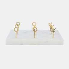 20779#9" Marble Tic-tac-toe With Gold X & O, White/gold
