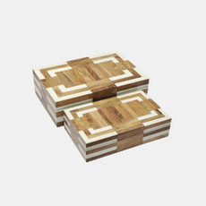 20790#S/2 10/12" Wood Inlay Resin Boxes, Natural/ivory