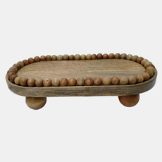 20803-02#16" Beaded Oval Tray With Ball Feet, Natural