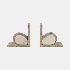 20824#S/2 6" Eared Onyx & White Marble Bookends, Beige