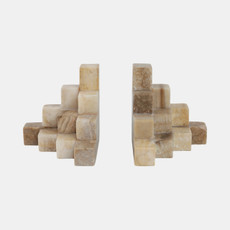 20839#S/2 6" Onyx Cube Pyramid Bookends, Tan