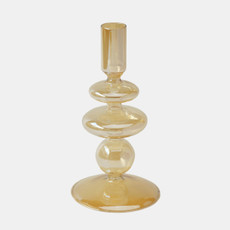 20118-17#7" Vintage Glass Taper Candle Holder, Gold Luster