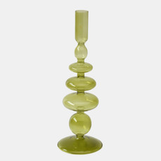 20118-21#11" Vintage Glass Taper Candle Holder, Olive