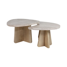 EV20959#S/2 20/40" Corvus Marble And Wood Coffee Table - S