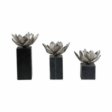 EV21174-01#S/3 6/7/10" Darby Silver Flower Statuary With Marb